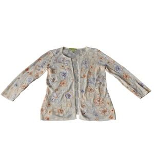 Sigrid Olsen Floral Embroidered Cardigan‎ Sweater Lightweight Layering